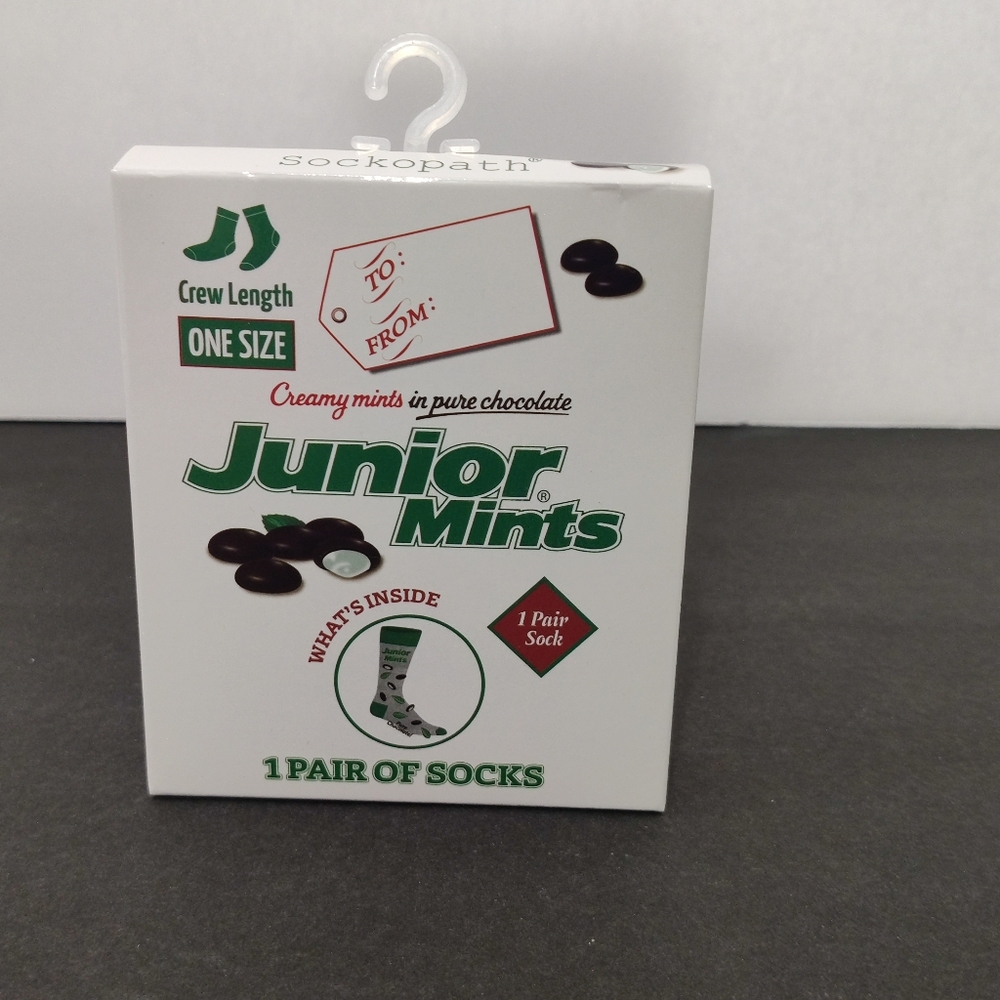 Junior Mints Crew Socks~One Pair~Fits Men 8-12 Or Women 9-14-Gift Box Sockopath